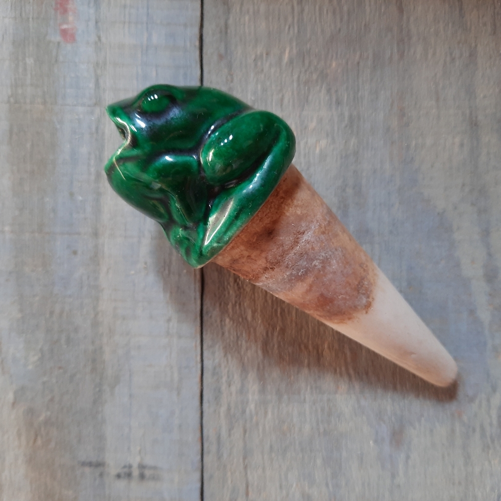 Vintage Frog Clay Pottery Watering Plant Feeder Spike